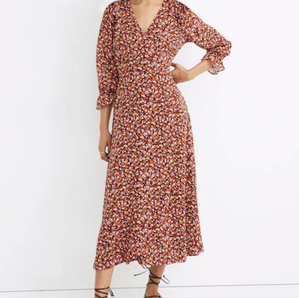 Madewell Crossover Midi Dress In Clipdot Spring Prairie